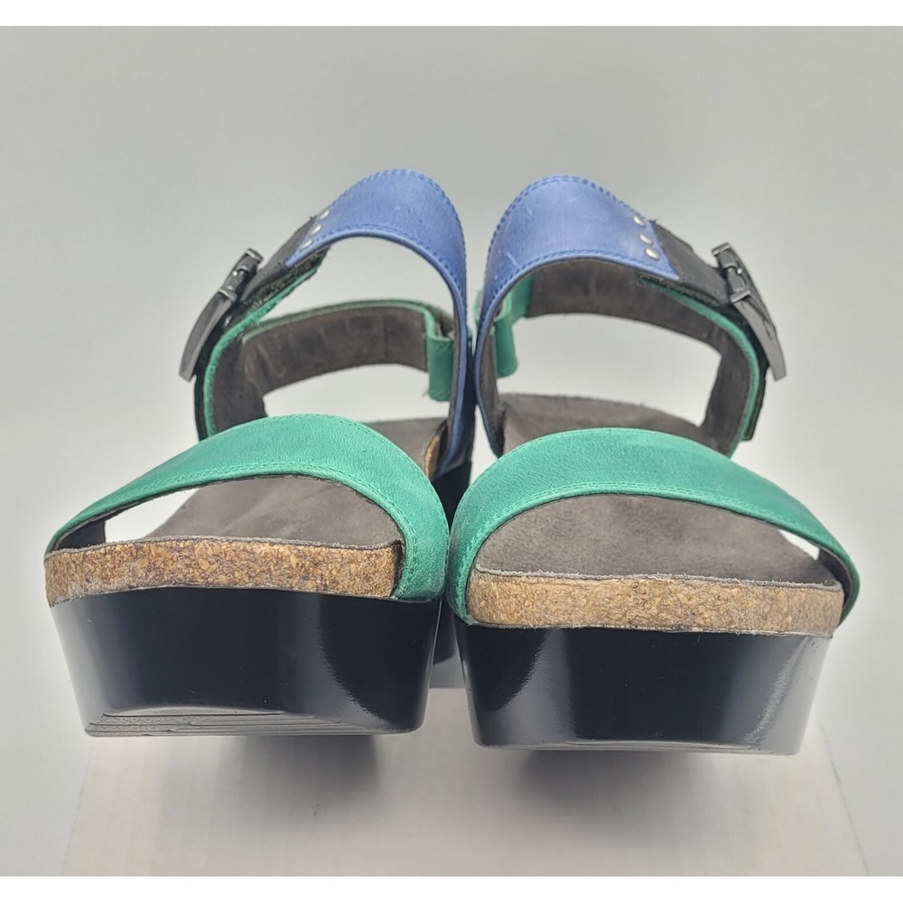 Naot Alpha Blue Green Leather Wedge Sandals Size 9 (EU 40) Comfort Strappy Shoes - Picture 6 of 12